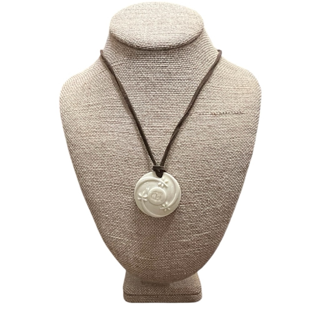 Vintage Avon Haiku Awakenings Ceramic Pendant Leather Corded Necklace NIB 2003